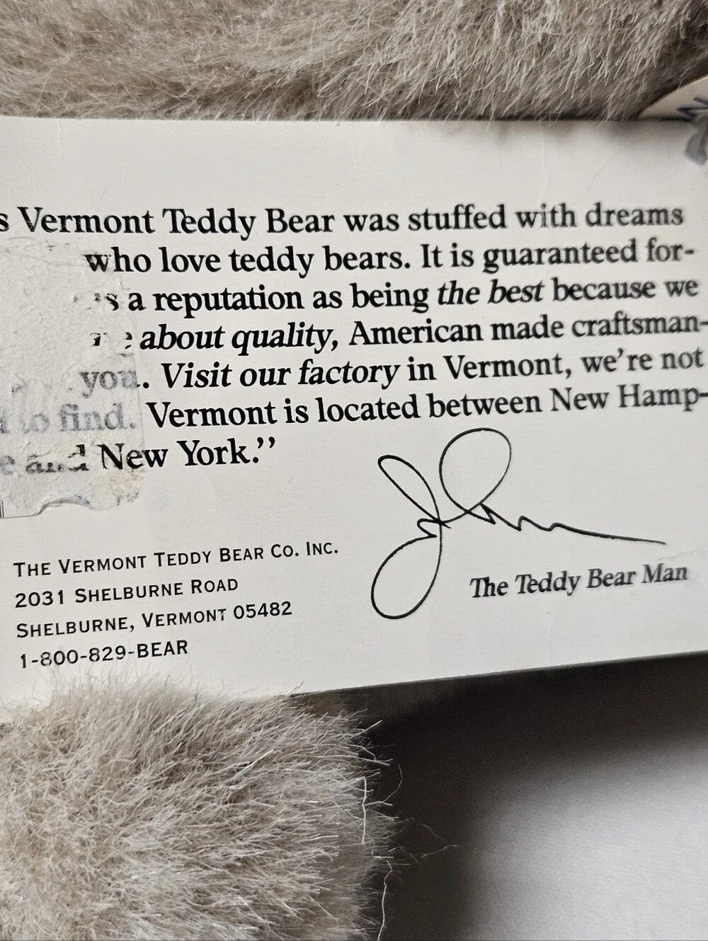 Vintage NWT 1991 Vermont Teddy Bear Company 16